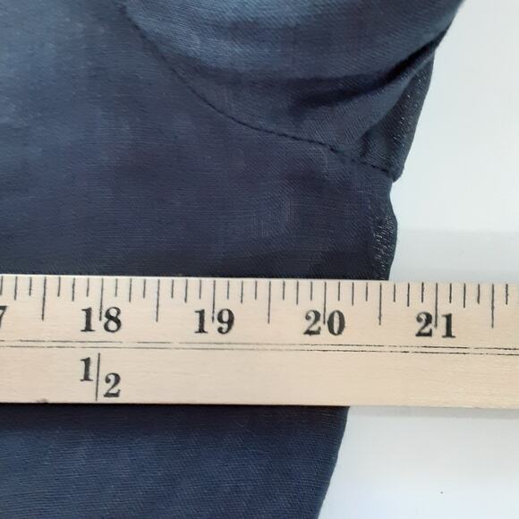 Vintage 90s 100% Linen Button Down Shirt Dark Navy Collared Roll Tab 14 Resort - Picture 5 of 7